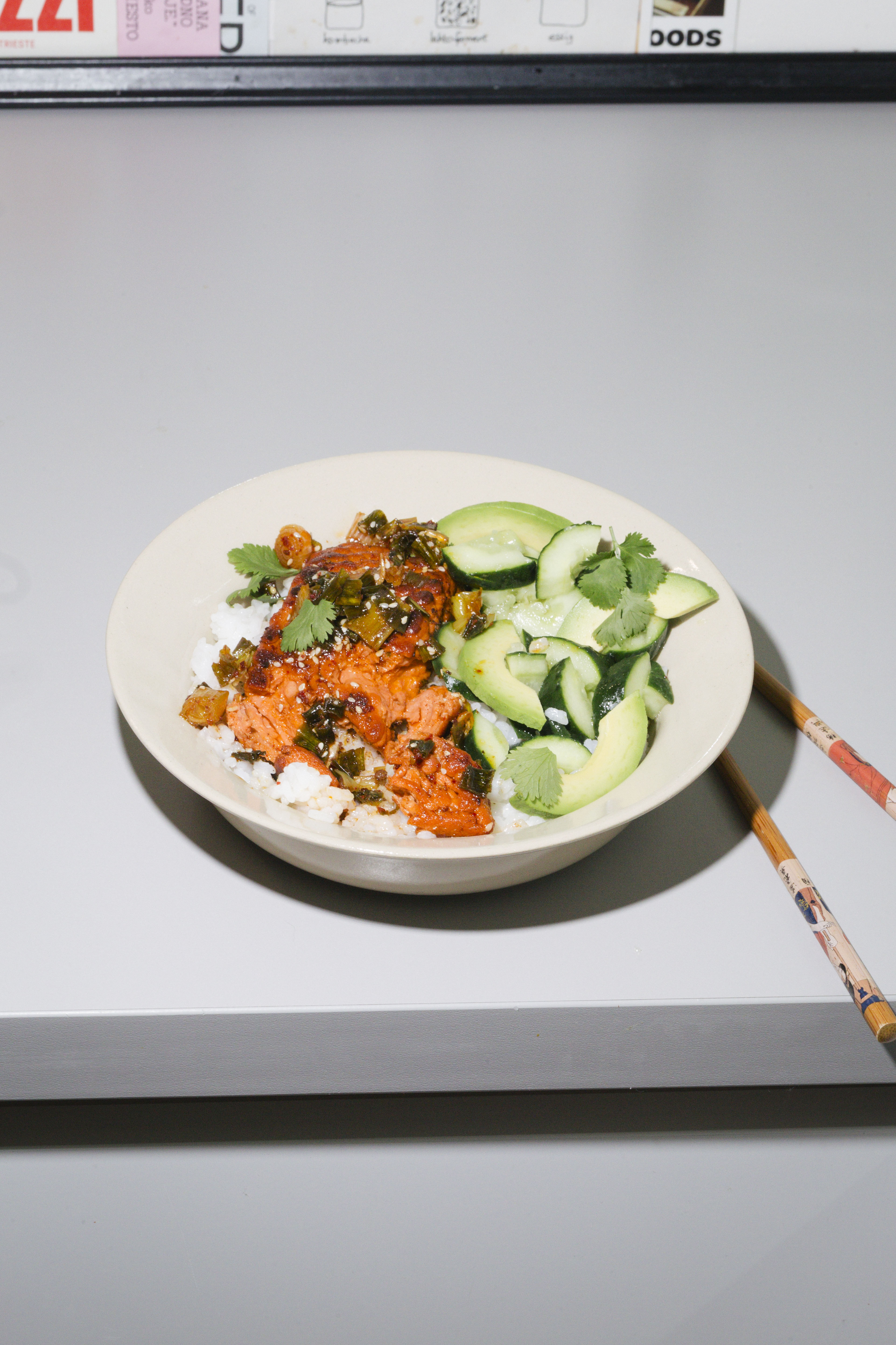 Plant-Based Salmon and Spicy Scallion Oil