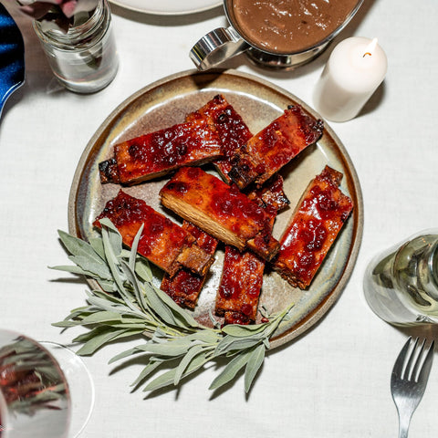 Cranberry Glazed Plant-Based Ribs