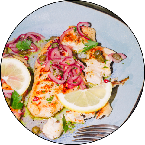 Cod with Red Onion & Caper Relish