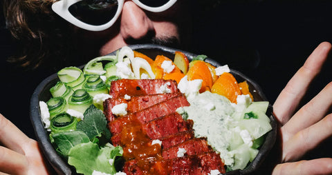 Sliced plant-based filet showing velvety pink interior and golden crust